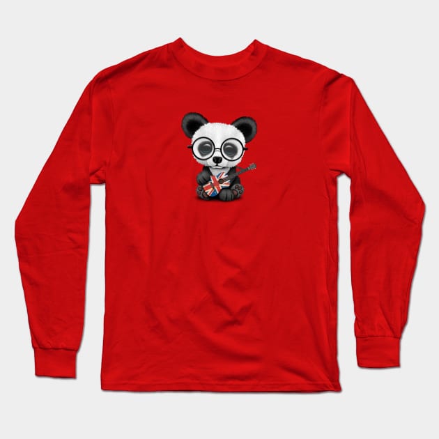 Baby Panda Playing British Flag Guitar Long Sleeve T-Shirt by jeffbartels